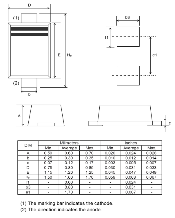 机械图纸 - ROHM Semiconductor RN242SM PIN二极管